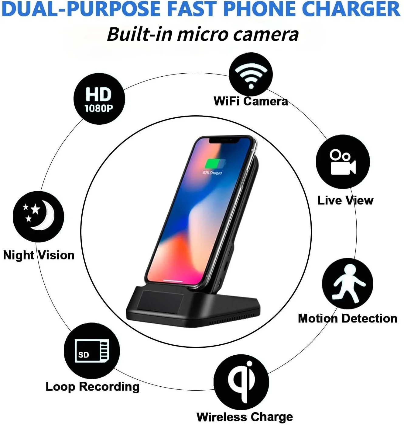 1080P HD WIFI Mini Camera Wireless Charger Camera Indoor Security Camera Invisible Lens Night Vision Motion Detection Camera