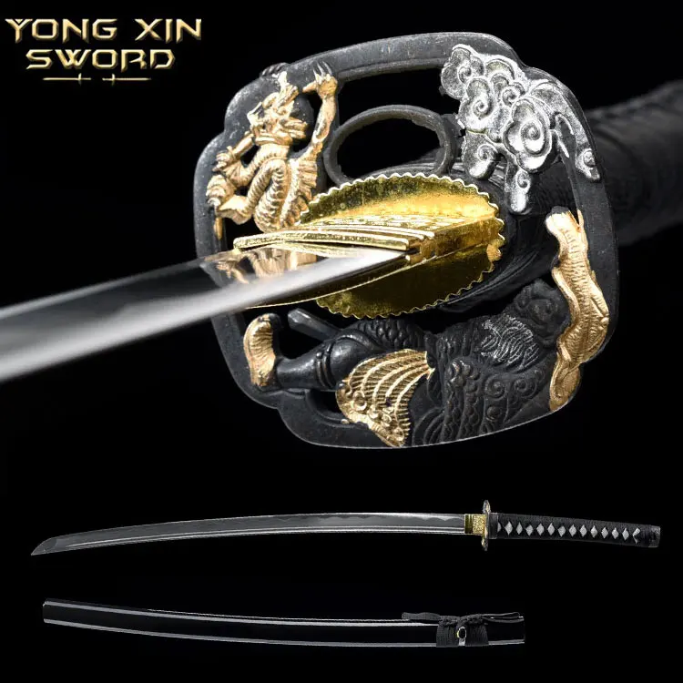 

New Hand Forged Full Tang Japanese Samurai Katana Sword 1060 High Carbon Steel Flower Alloy Tsuba Oil Quenched Mirror Surface B