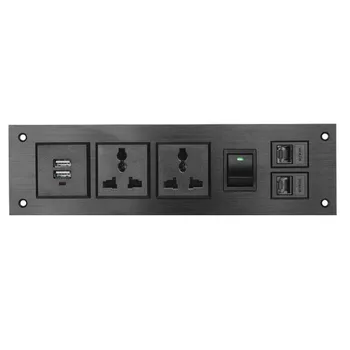 

Office Universal Power Outelt with Power Switch 2AC Socket 2USB Ports 2Network Ports Aluminum Alloy Panel Socket