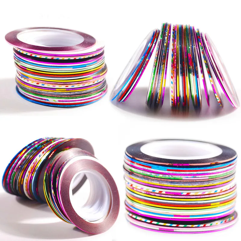 

20m Long 1mm Wide Nail Sticker Line Smile Line Laser Line Nail Sticker 31 Colors of Gold and Silver Thread for Manicure and Glue