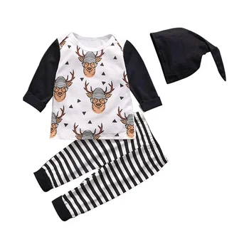 

Bewborn Baby Boy Clothes 0-18M Girl Cute Cartoon Print Cotton Tops Pants Hat New Autumn Toddler Three-Piece Children Clothes