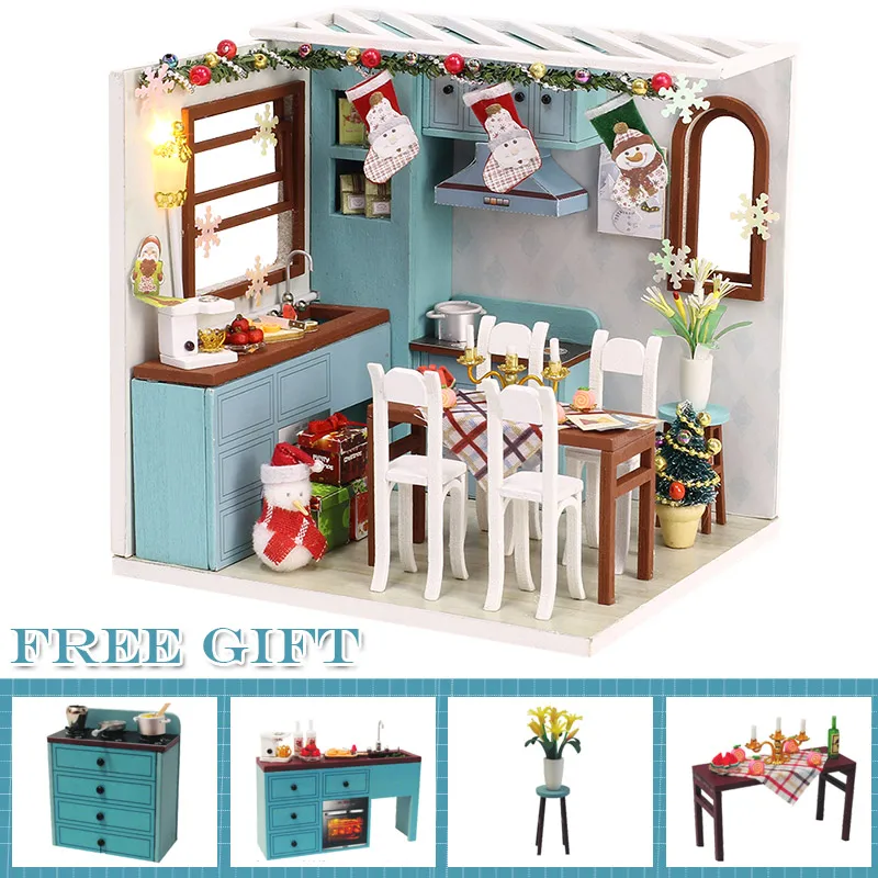 Кукольный дом Миниатюрный Кукольный кукольный домик CUTEBEE, деревянная мебель для дома, игрушки для детей, рождественские подарки - Цвет: SDM11A