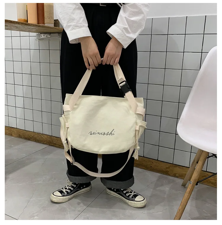 Японский стиль Harajuku рабочая одежда-Стиль студентов крутой врезной замок Холст сумка-мессенджер Ретро Гонконгский стиль большой объем Messen