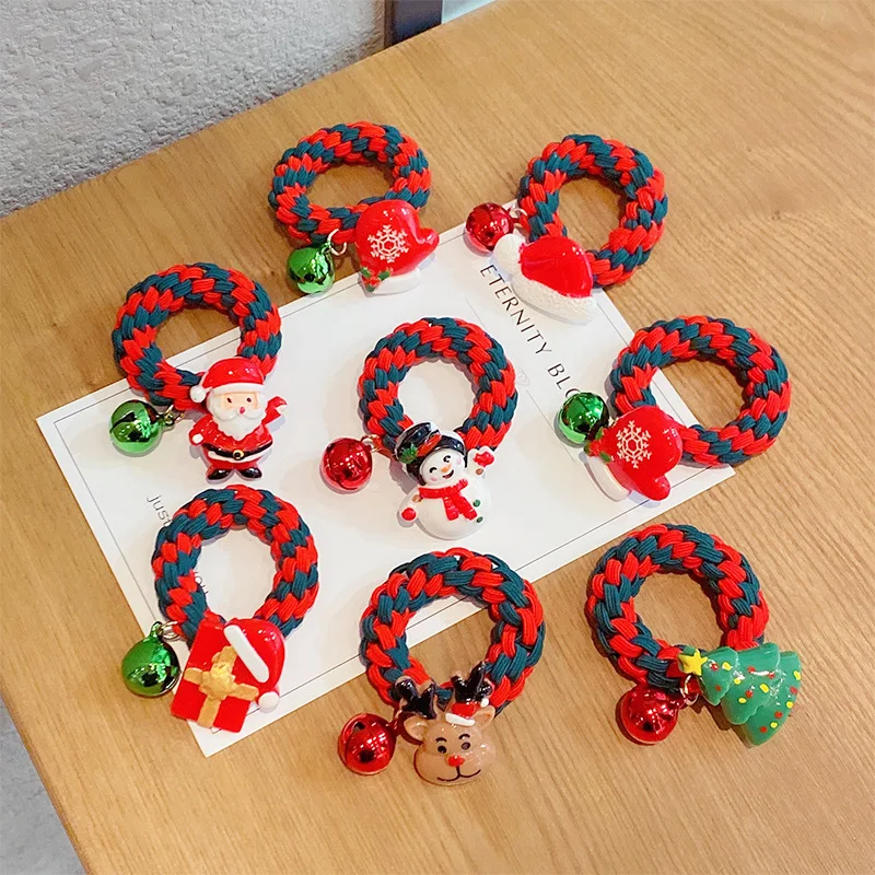 

Fashion Girls Christmas Hair Rope Tree Santa Bell Snowman Elastic Hair Band Decorations Elastic Bands For Women's Hair Accessori