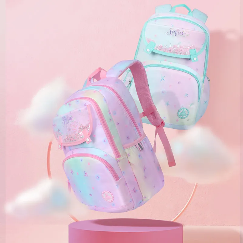 Disney Sofia Leisure School Bags For Girls Primary Middle Student Shoulder Orthopedic Backpack Large Capacity Light Water Proof