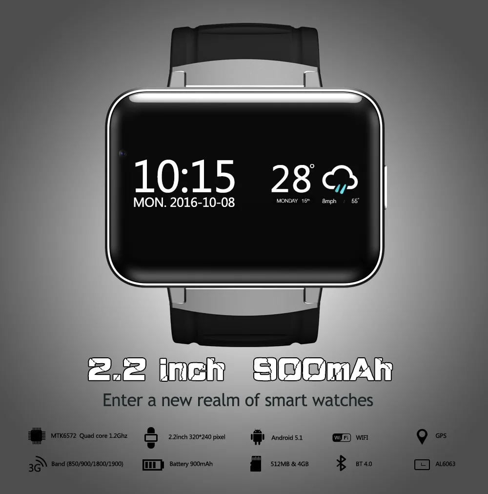 Dm98 Bluetooth Смарт-часы Wifi Gps 3g смарт-телефон часы ram 512 МБ+ 4 Гб rom поддержка sim-карты HD экран для android/IOS