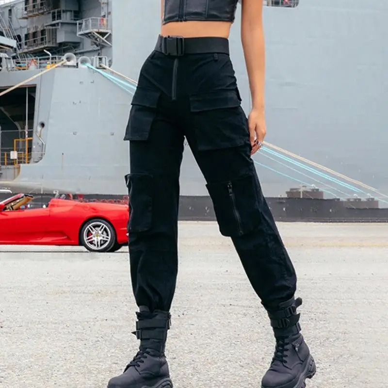 Женские многокарманные стиль сафари свободные брюки-карго P021