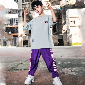 

Fashion Modern Dance Costumes For Boys Jazz Street Dance Wear Short Sleeve Tops Hiphop Pants Kids Hip Hop Stage Outfits DQS4433