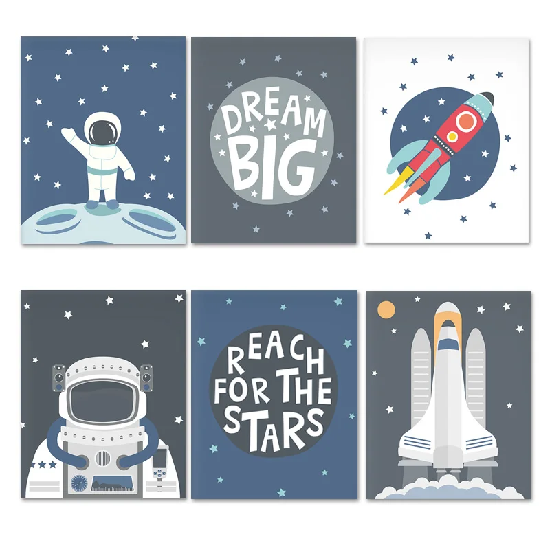 DREAM BIG Quote Холст плакат космическая иллюстрация детская настенная живопись картина скандинавский декор для детской комнаты принт - Цвет: F154Set