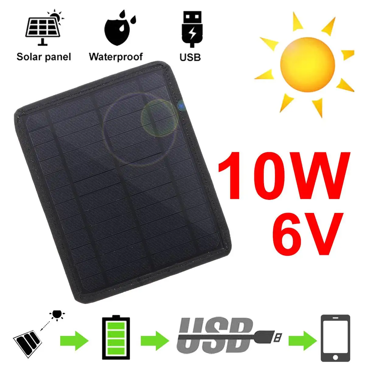 

6V 10W Mini Monocrystalline Silicon Solar Panel USB Charger Charging Board Pack for Outdoor Equipment Black/Camouflage