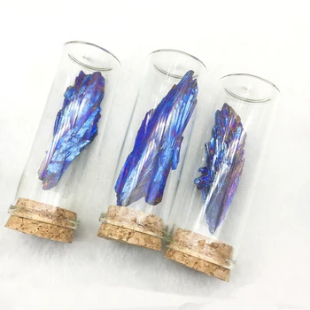 

Natural Titanium Coated Black Tourmaline Minerals Specimen Bottle Electroplate Tourmaline Healing Crystal Stone Home Decora