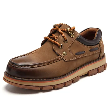 

Genuine leather Shoes men Low Boot Working Shoes Outdoor Fashion Low-Heeled Round Head Tooling Shoes Non-slip Boat shoes Loafers