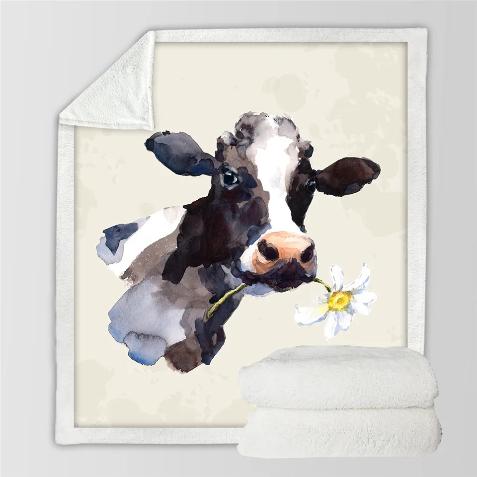 BeddingOutlet Pink Cow Sherpa Fleece Blanket Milk Cartoon Throw Cute Farm Animal Blanket Unicorn Cow Plush Blanket for Bed Couch - Цвет: Black Cow 2
