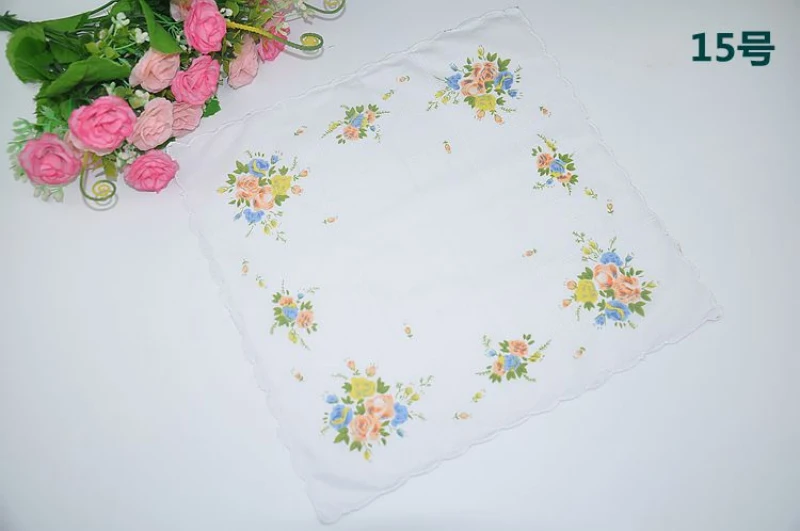 10pcs 15 10 шт. 30*30 см женский хлопковый платок Дамский Цветочный платок с принтом платок Карманный квадратный цветочный дизайн с волнистым - Цвет: 10pcs 15