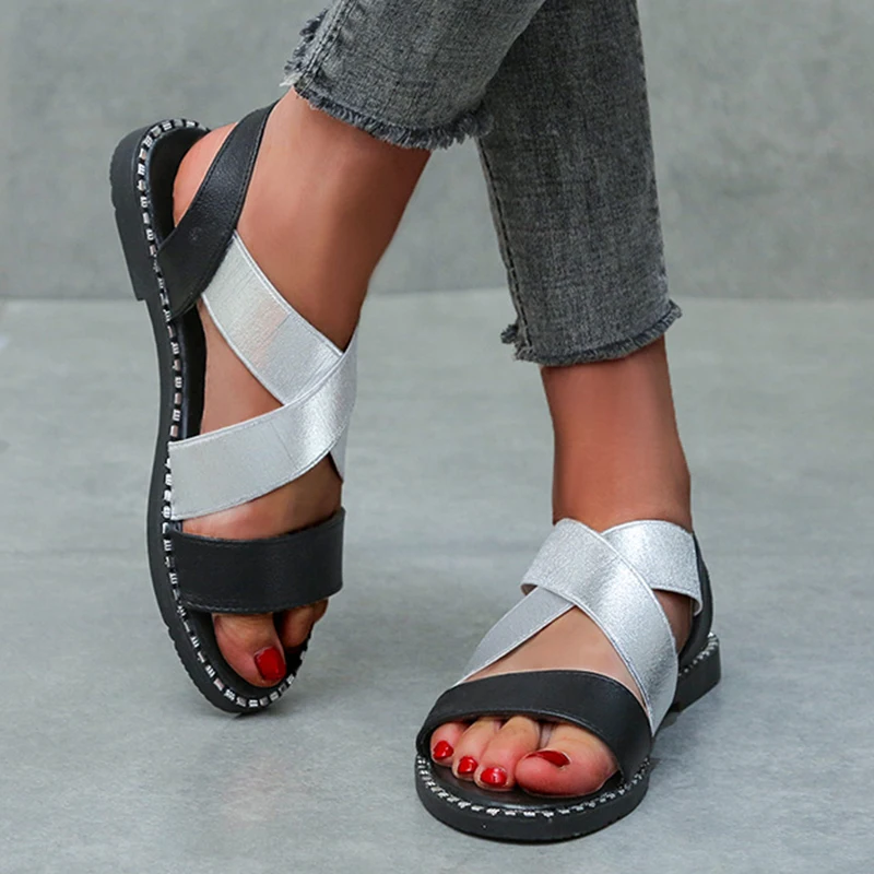 

Summer Women Sandals Gladiator Flat Heel Platform Elastic Band open toe Peep Toe Female Ladies Shoes Beach Zapatos De Mujer
