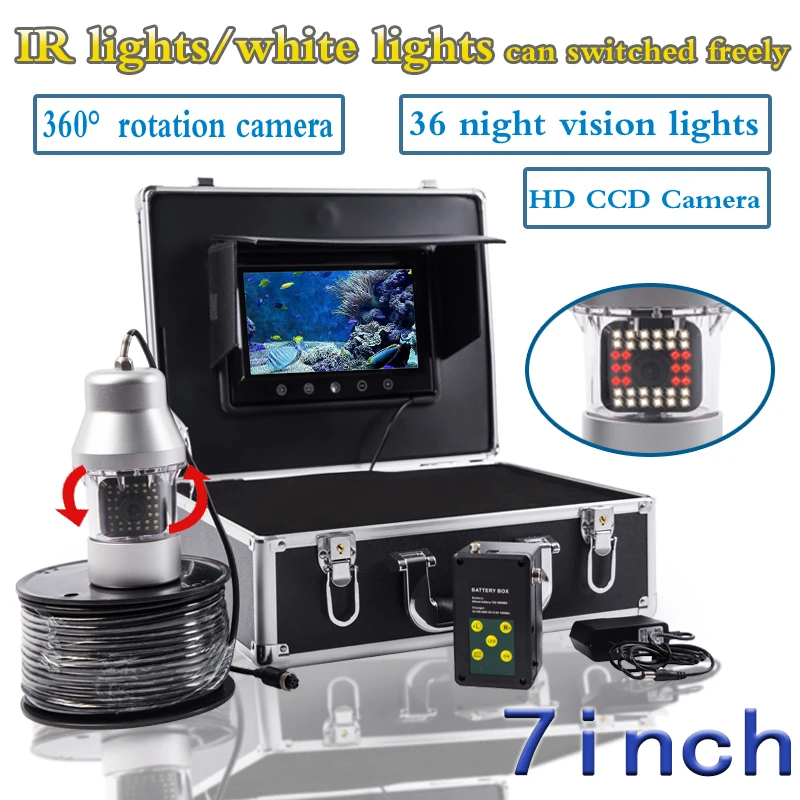 

F08A Fishing Camera 7inch Color Monitor DVR 1000tvl HD Under Water Fish Finder 36PCS LED Light Professional Fish Fishing Camera