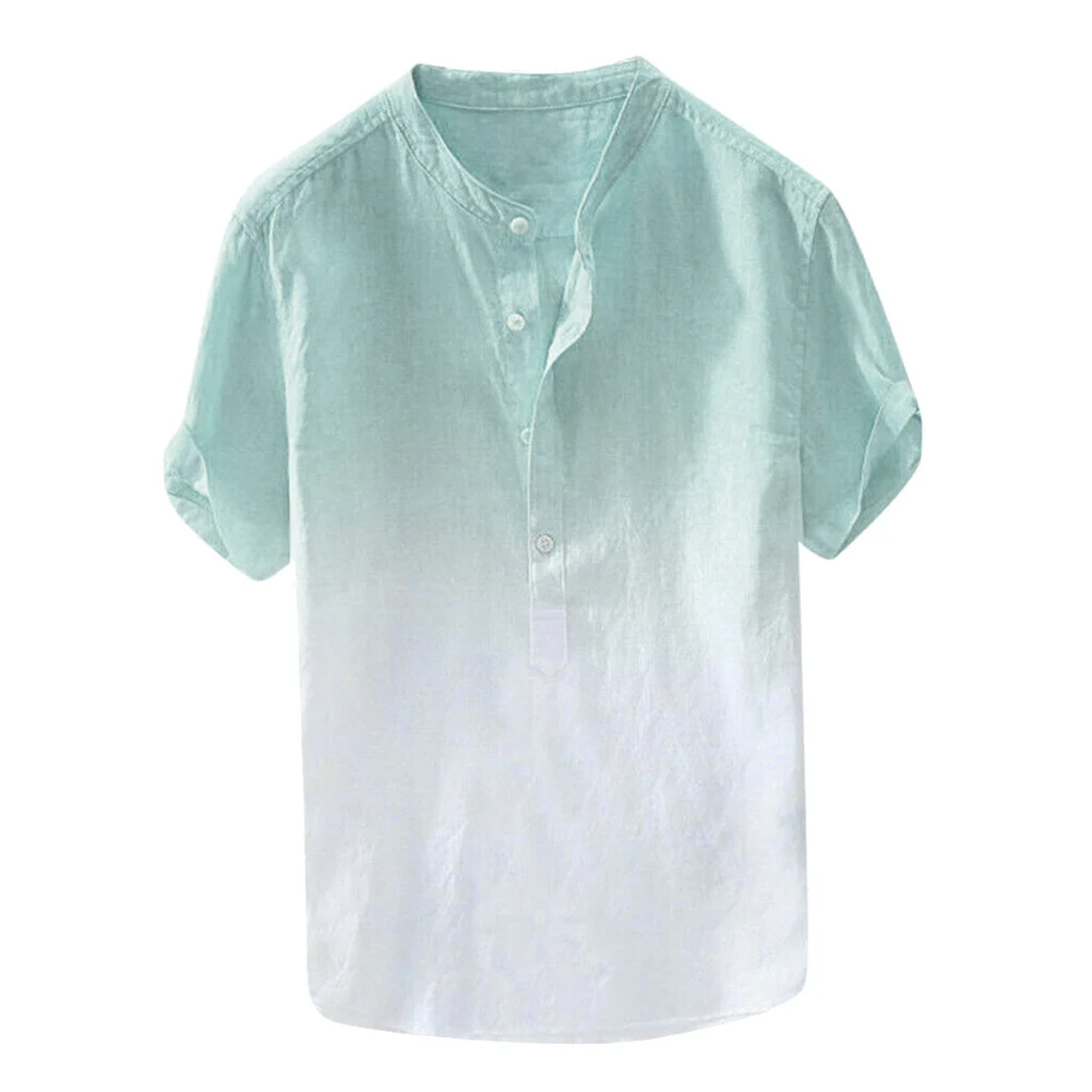 Light Blue Новое поступление мужская крутая хлопковая льняная рубашка дышащая градиентная цветная Повседневная летняя пляжная рубашка Топы - Цвет: Light Blue