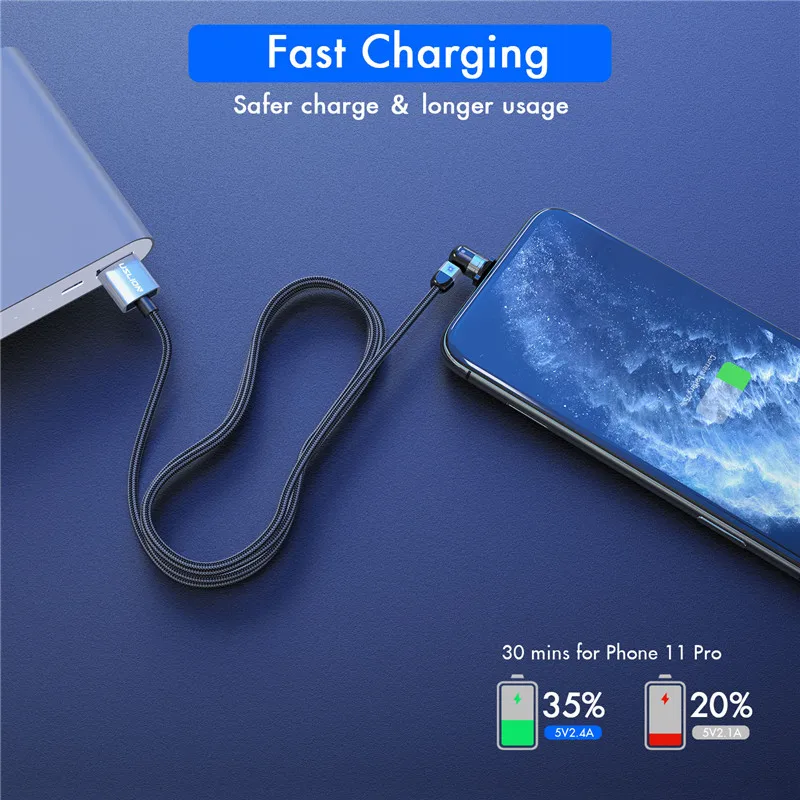 Магнитный кабель USLION с поворотом на 2020 ° Micro USB Type C зарядное устройство для iPhone 11 Pro