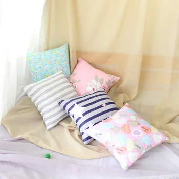 

2017 New Winter Colorful Flower Stripe Cartoon Series Printed Linen Cotton Cover Home House Throw Square Pillow