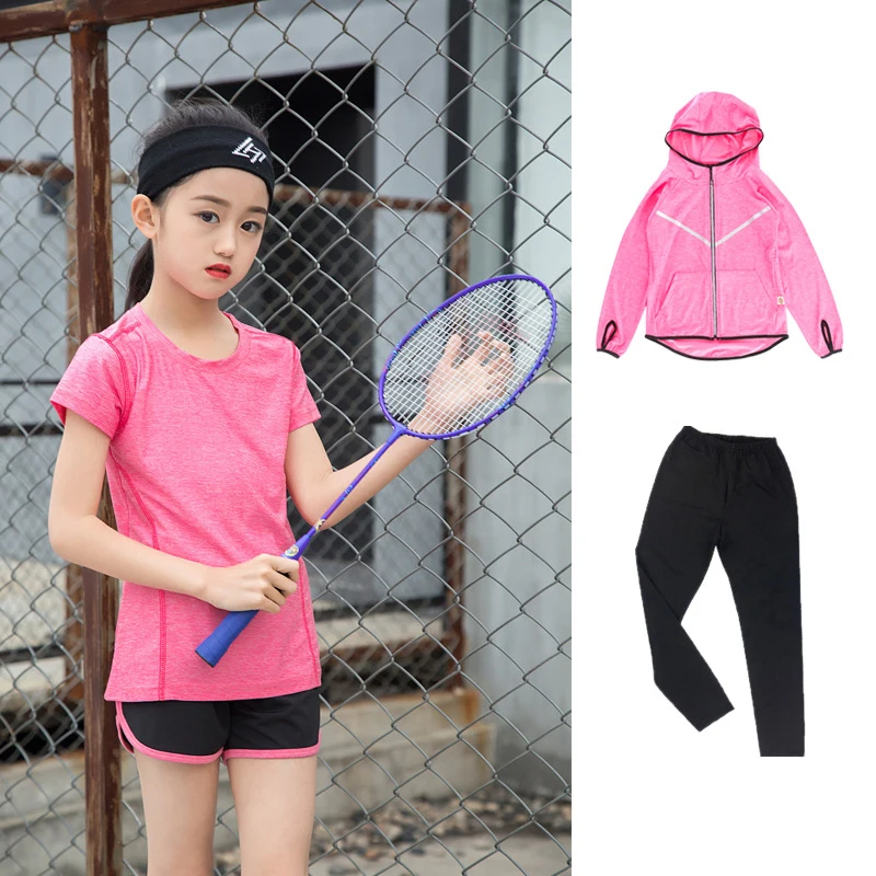 Детская футболка для бега для девочек, костюм для бега, одежда для тренировок, женские Леггинсы для йоги и фитнеса, пальто, комплект спортивной одежды для детей
