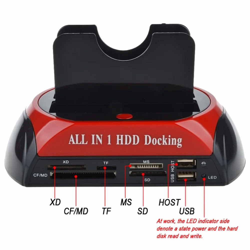 Многофункциональный HDD кард-ридер док-станция Dual USB 2,0 2,5 ''3,5 дюймов IDE Внешний жесткий диск SATA коробка жесткий диск корпус