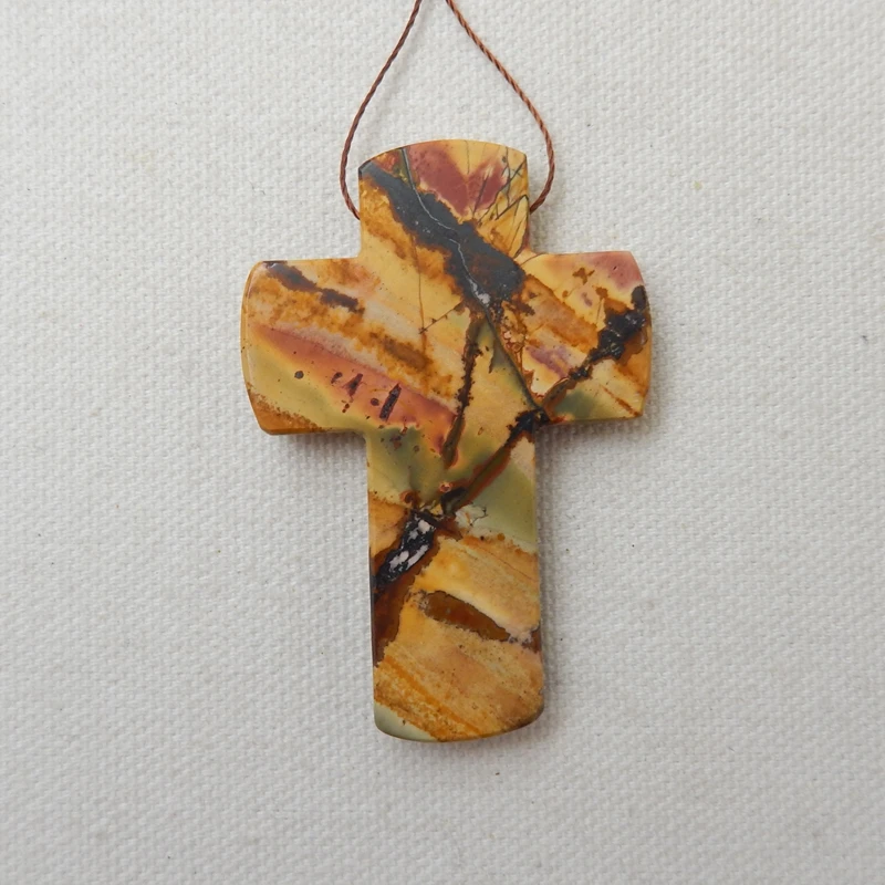 Натуральный Камень Многоцветный Пикассо яшма резной крест христианский Иисус модный драгоценный камень кулон для мужчин 58x40x7 мм 19,9 г