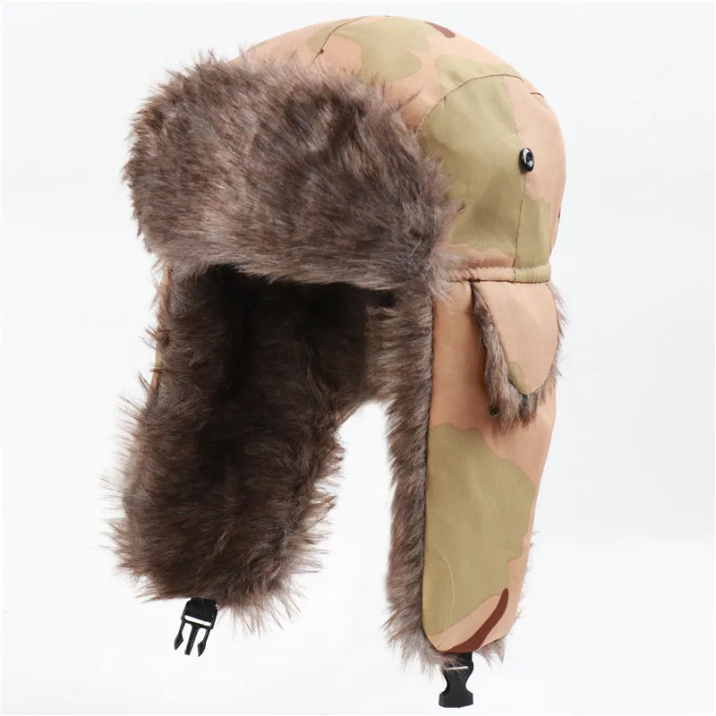 waterproof bomber hat CAMOLAND Winter Warm Bomber Hat Women Men Military Army Soviet Badge Russia Ushanka Cap Outdoor Faux Fur Earflap Caps mad bomber leather rabbit fur hat