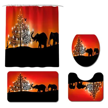 

Christmas Elephant Pattern Printing Bath Set/Shower Curtain for Bathrom Decor