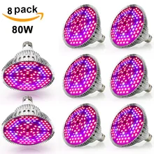 80 Вт Светодиодный светильник для выращивания, лампа E27, полный спектр, фитолампа для комнатных растений, лампа для растений Vegs, гидропонная система, теплица, цветок, фрукты