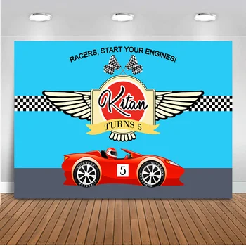 

Neoback Happy 5th Birthday Background Photoacll Children Boy Racing Car Theme Photogrohy Backdrop Support Customized Backgrounds