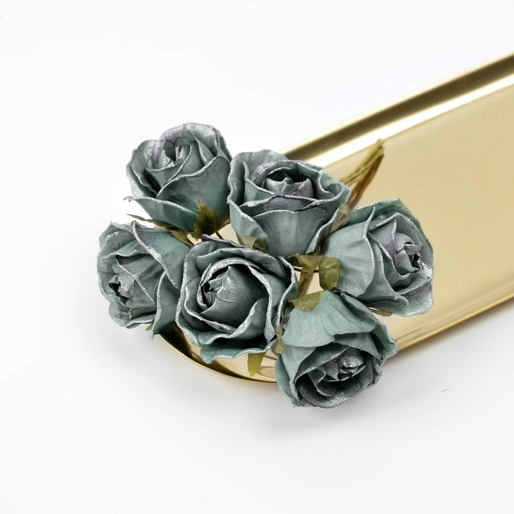 6 шт. искусственный цветок 4 см шелк ярко розовая роза Искусственные цветы украшение дома DIY ВЕНОК Подарочная коробка скрапбук поддельный цветок - Цвет: Gray blue