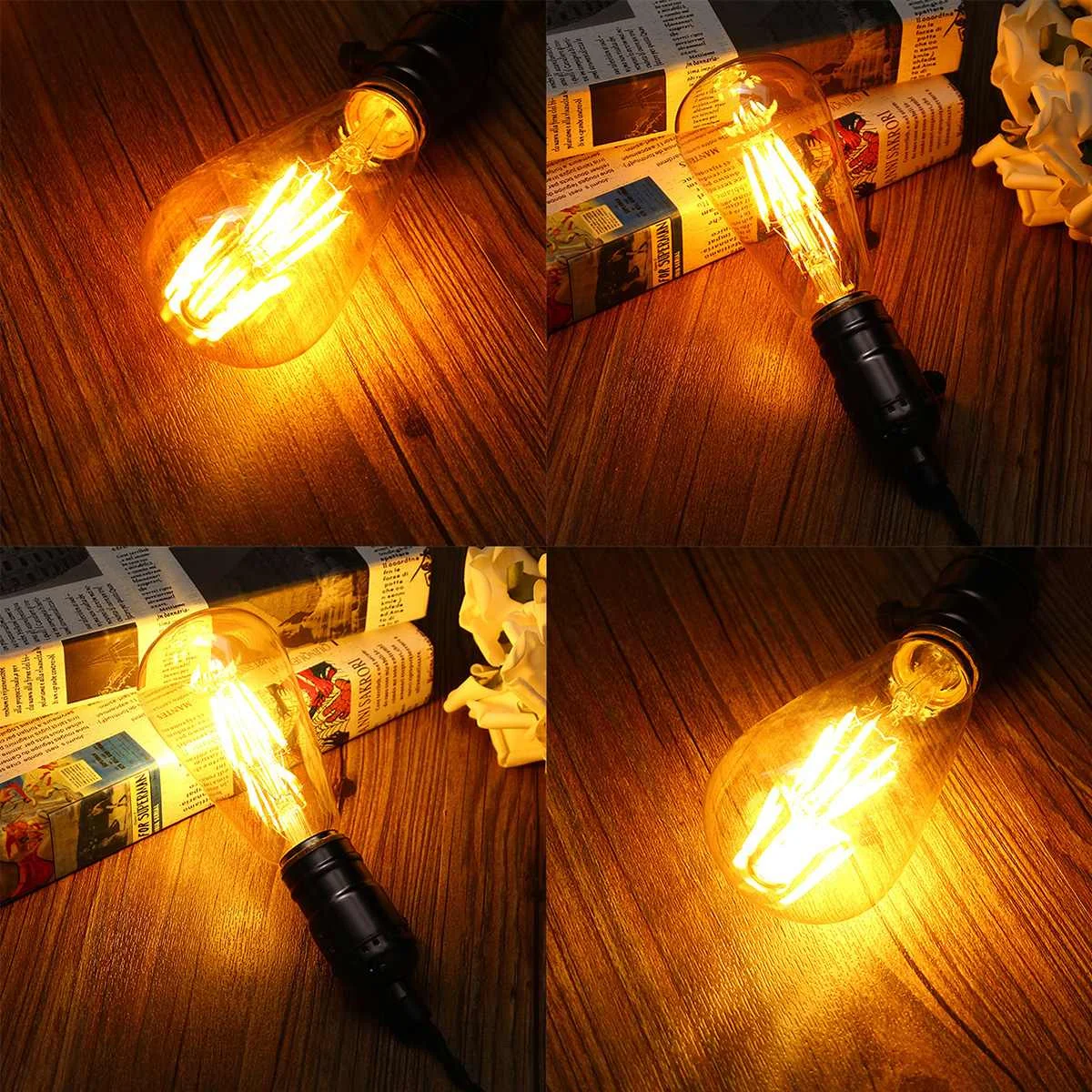 E27 ST64 8W золотой чехол с регулируемой яркостью Edison Ретро винтажный COB светодиодный светильник AC110/220 V