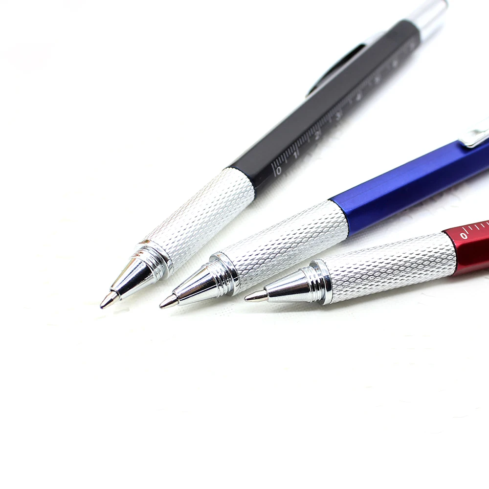 6 в 1 Мульти-инструмент технология ручка-отвертка ручка с линейкой, Levelgauge, шариковая ручка и ручка заправки
