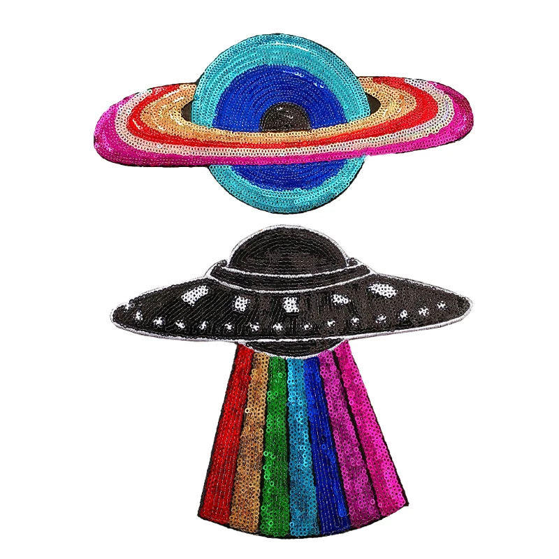 

Alien Embroidery Badges Sequins Alien spacecraft Badge Cloth Patch Sticker Clothing Accessories Iron on Patches for Clothing