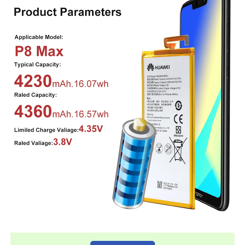 Аккумулятор huawei HB3665D2EBC 4230 мАч для huawei P8 Max высококачественные Сменные Аккумуляторы для телефонов