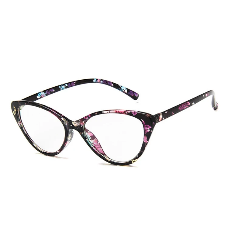 Black Floral Женские Модные шикарные элегантные оправа для очков в стиле кошачьи глаза женские сексуальные декоративные очки простые зеркальные могут быть заполнены по рецепту - Цвет оправы: Black Floral