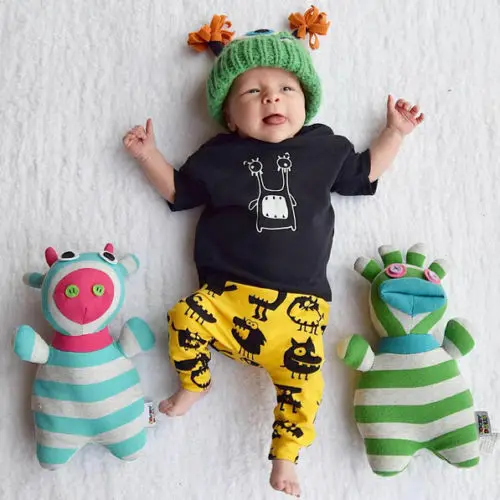 Повседневные хлопковые длинные штаны с принтом монстров для новорожденных