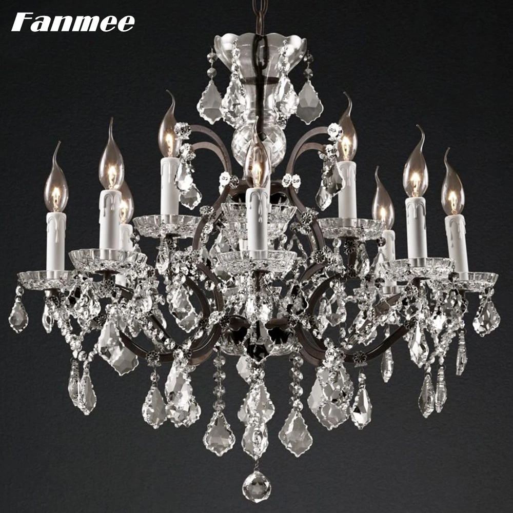 19th C. Круглая железная и Хрустальная люстра Rococo винтажный светодиодный