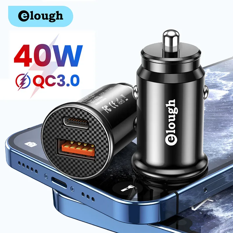Elough USB Car Charger 40W Type C PD Fast Charging USB Charger for iPhone 13 12 11 Pro Xiaomi Huawei Samsung Quick Charge QC 3.0