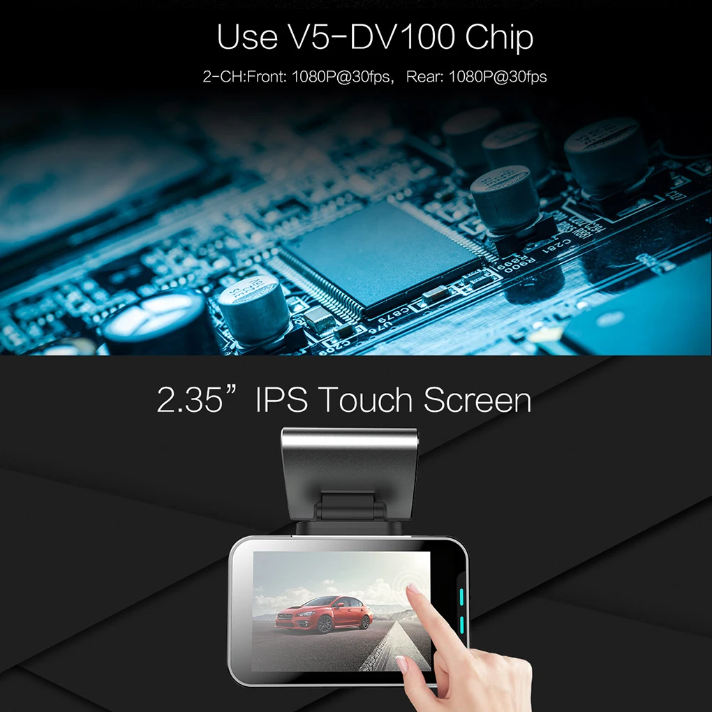 Anytek 2,35 дюймовая Автомобильная Передняя и задняя камера 1080P с широким углом обзора g-сенсором для обнаружения движения DVR рекордер