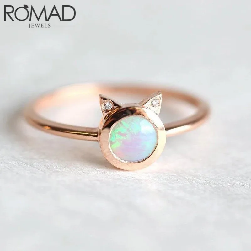 Изящные круглые кольца ROMAD с опалом для женщин кольцо кошачьими ушками милое