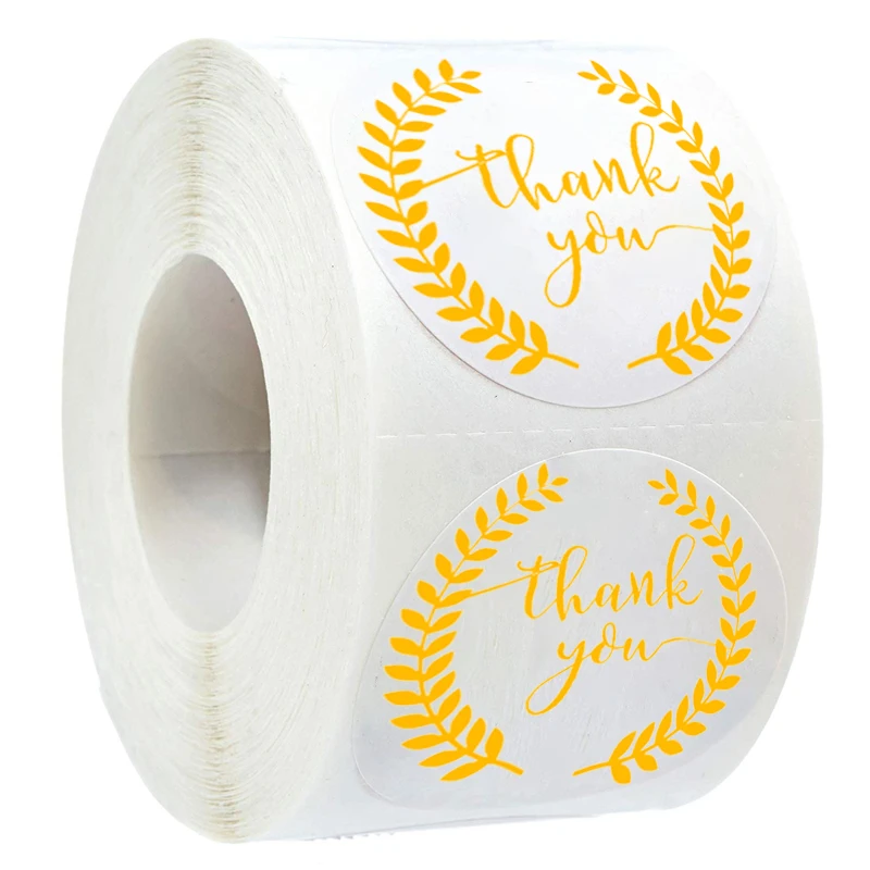 

500pcs labels roll Gold Foil Olive branch thank you stickers Round handmade sticker for package decoration stationery sticker