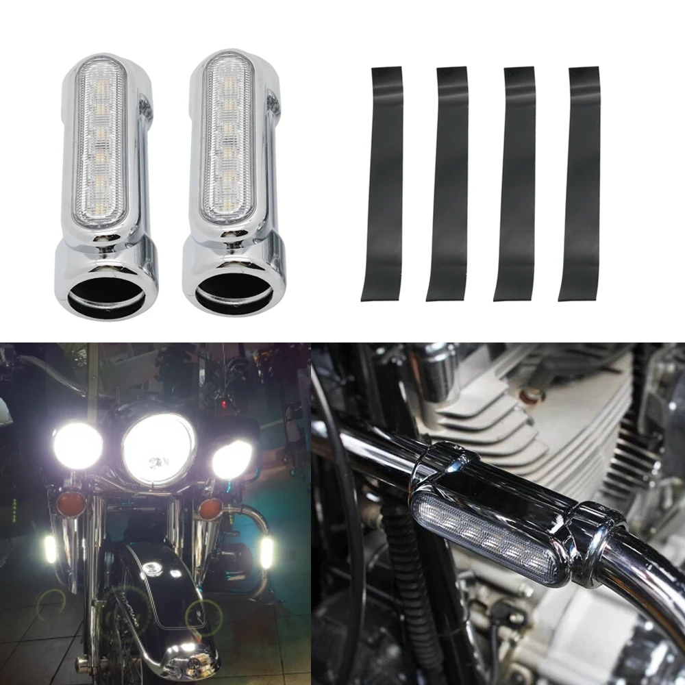Black Chrome Universal Motorcycle Highway Bar Switchback Driving Light White Amber LED For Crash Bars Motor Touring |