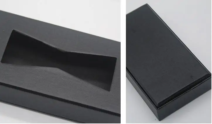 100pcs Creative design Black cover paper packing box with plastic pvc window wig gift wallet tie packaging paper carton box SN