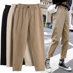Pantalon droit décontracté pour femmes, salopette à la mode coréenne, taille haute, sarouel de loisirs, ample, taille élastique 