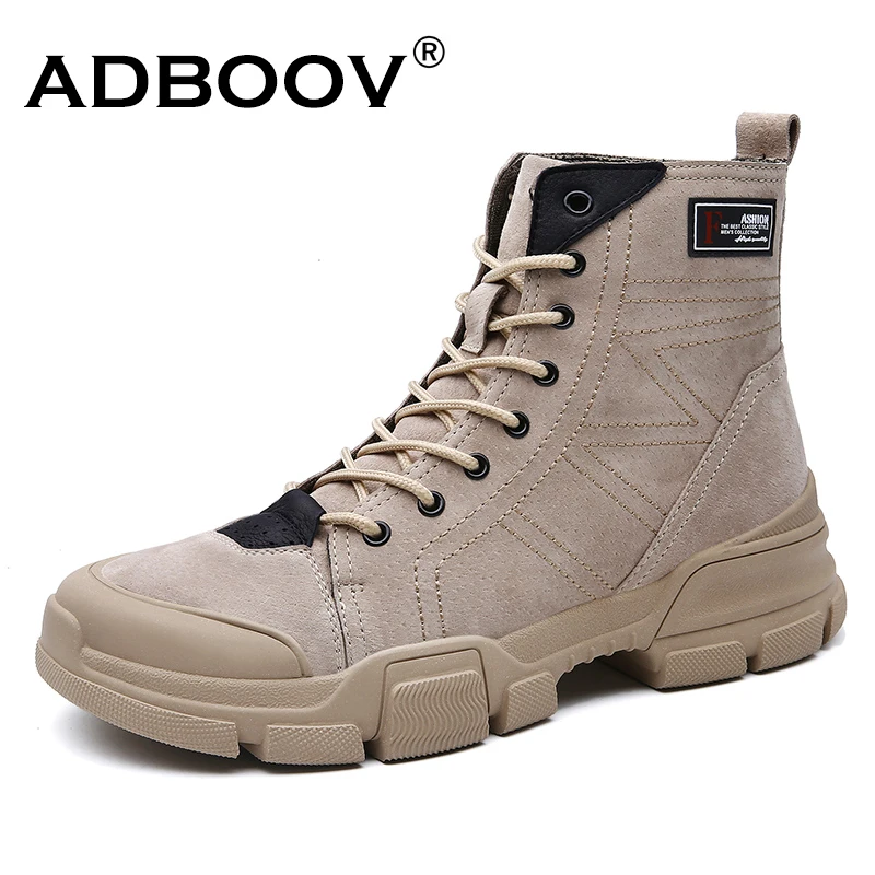 ADBOOV Genuine Leather Motorcycle Boots Men Fashion Suede Martin Fall Winter Casual Shoes Male | Обувь