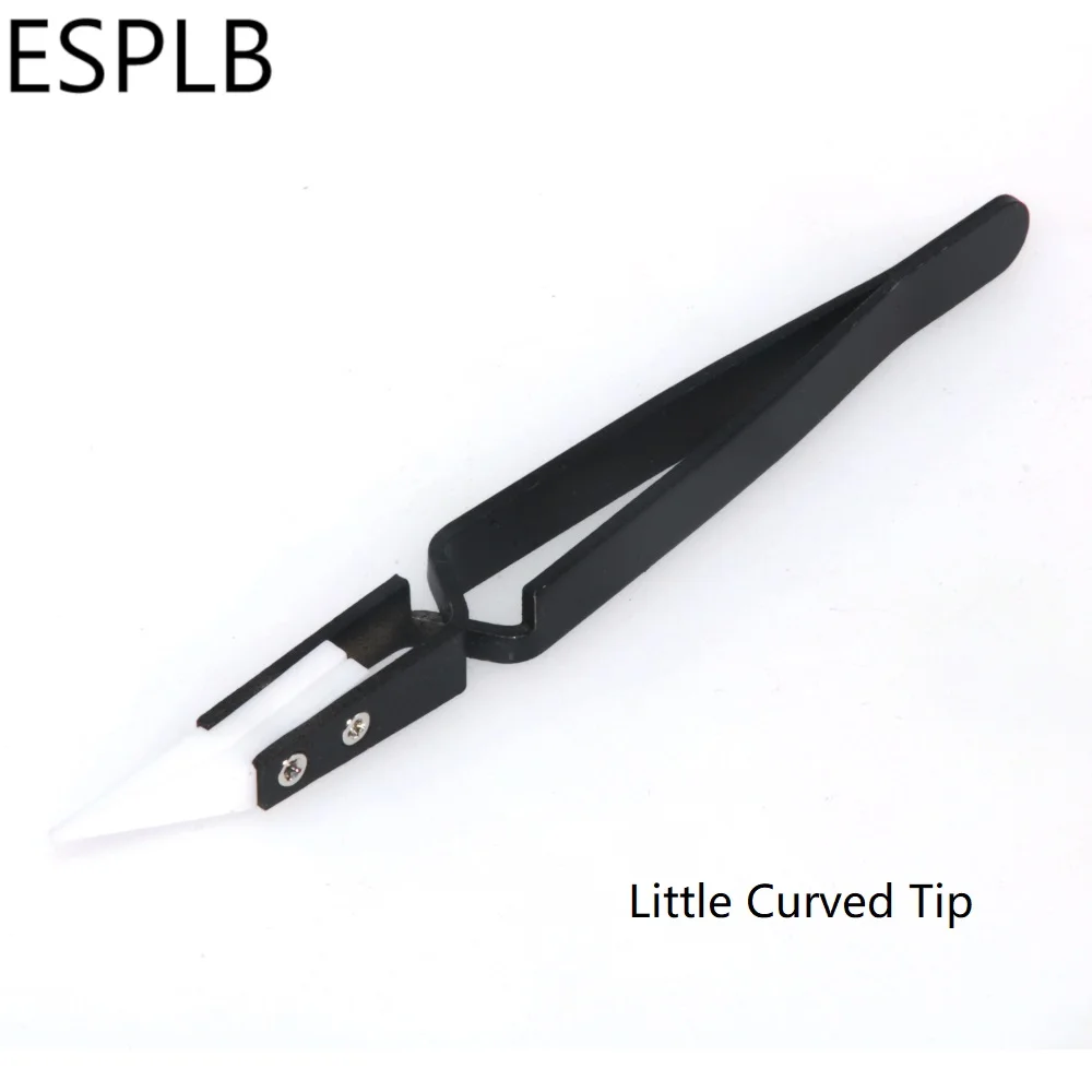 Reverse Tweezers Black Stainless Steel Handle White Ceramic Precision Cigarette Anti-Static