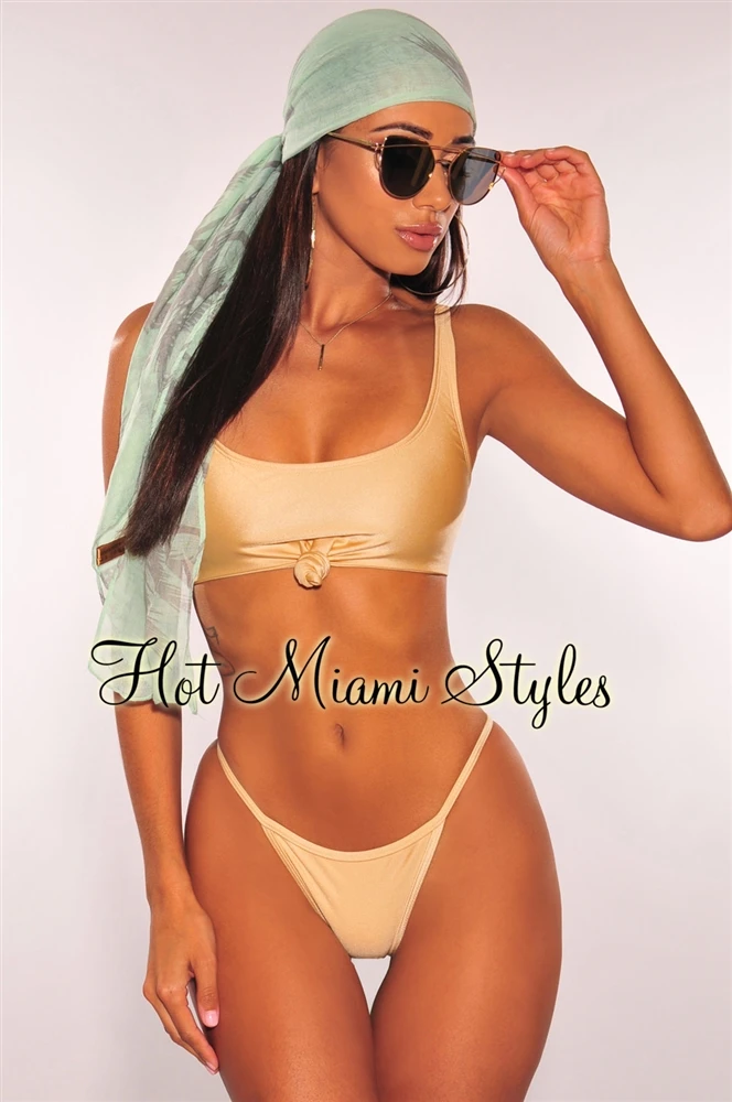 Светящийся блестящий комплект бикини на завязках с узлом Новое поступление лета