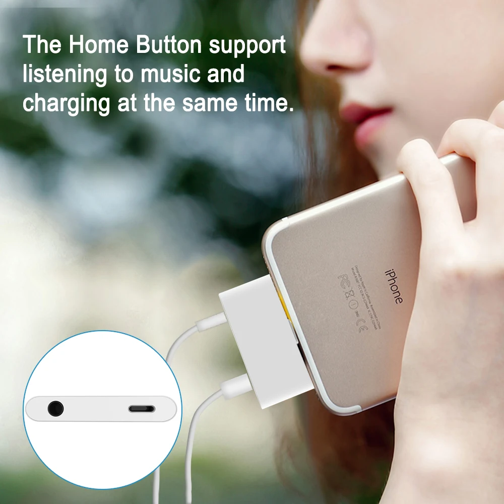 Adapter for Lightning to 3 5 mm Audio Headphone Aux Jack converter with Home Key Charging Port for iPhone X XS XR 8 6S 7P 8P 7