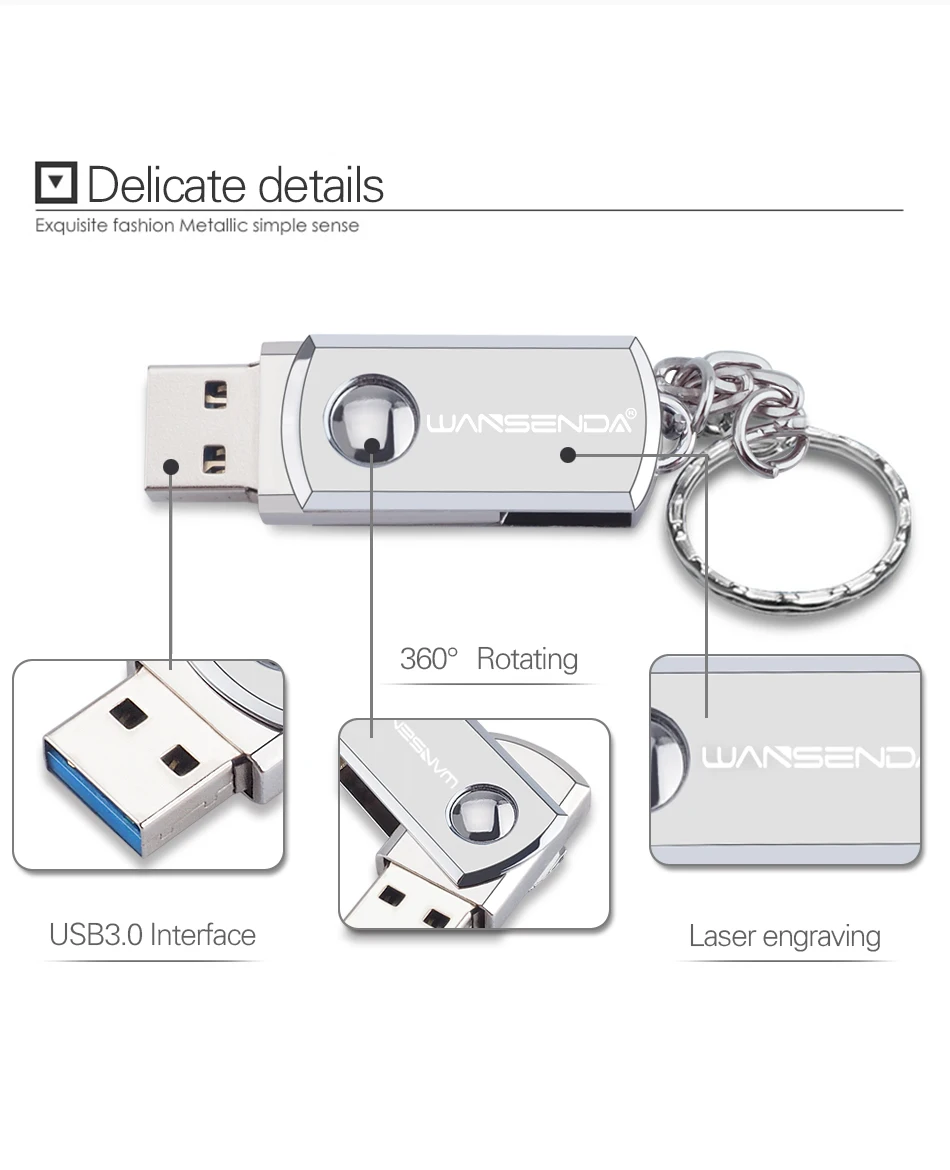 WANSENDA USB 3,0 USB флеш-накопитель 128 ГБ 256 ГБ Вращающаяся ручка-накопитель 16 ГБ 32 ГБ 64 Гб USB флешки с цепочкой для ключей